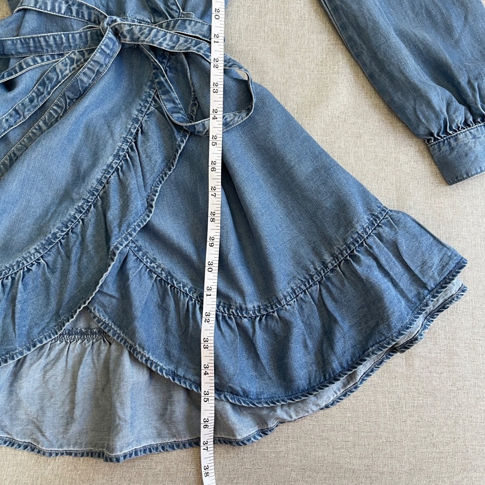 Paige Kendry Denim Wrap Ruffle Dress Juno Chambray Western Boho Womens M Blue - Picture 11 of 16